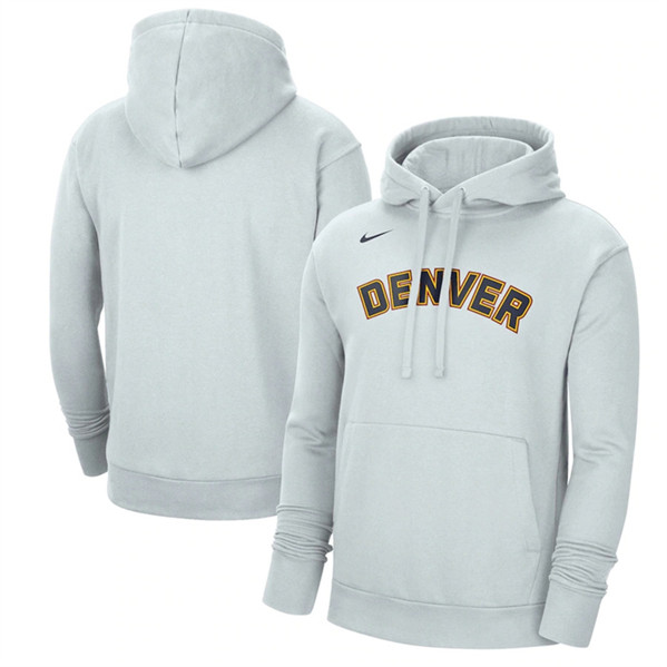 Men's Denver Nuggets White 2022/23 City Edition Essential Pullover Hoodie - Click Image to Close